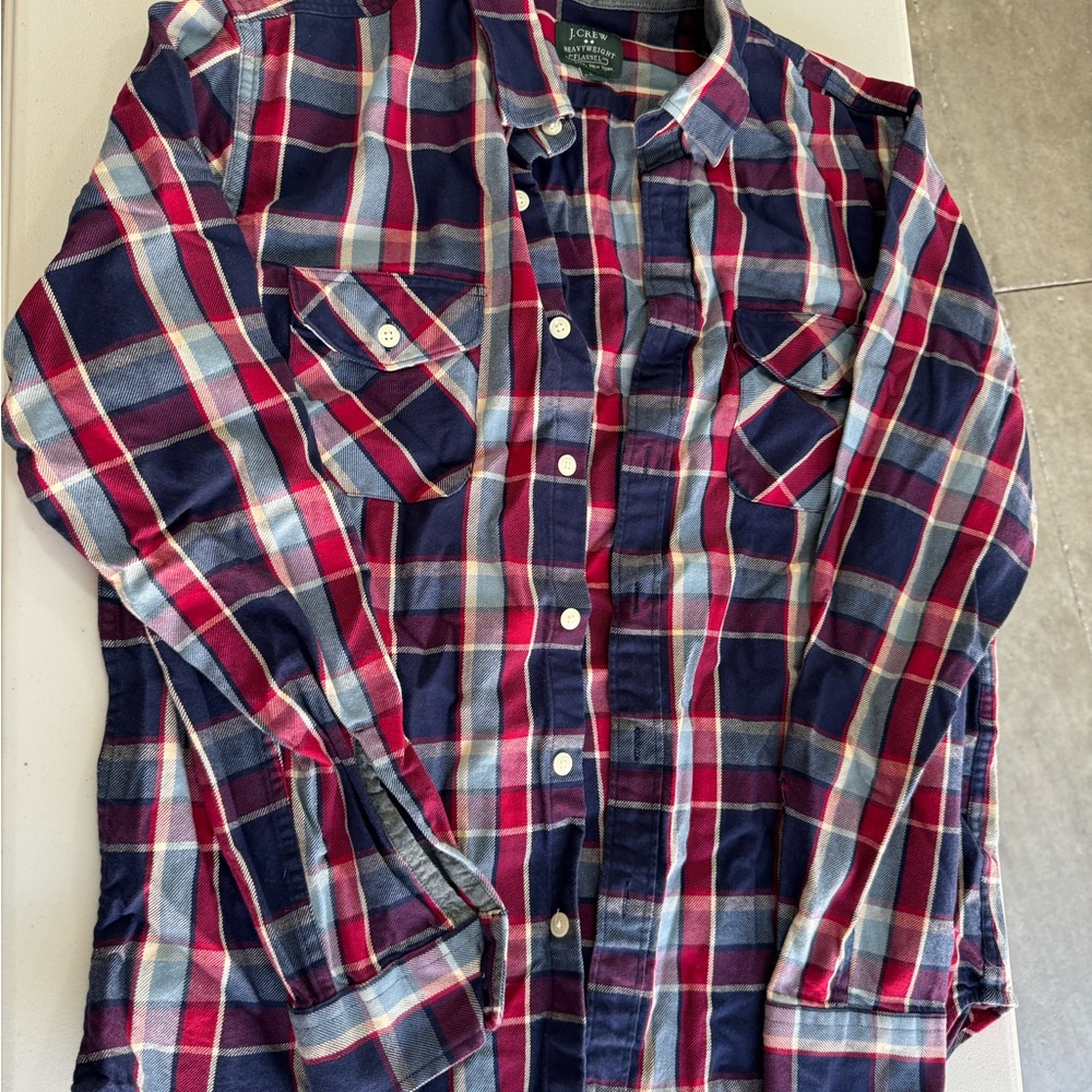 J. Crew Men's Casual Plaid Shirt - Red, Blue, and White